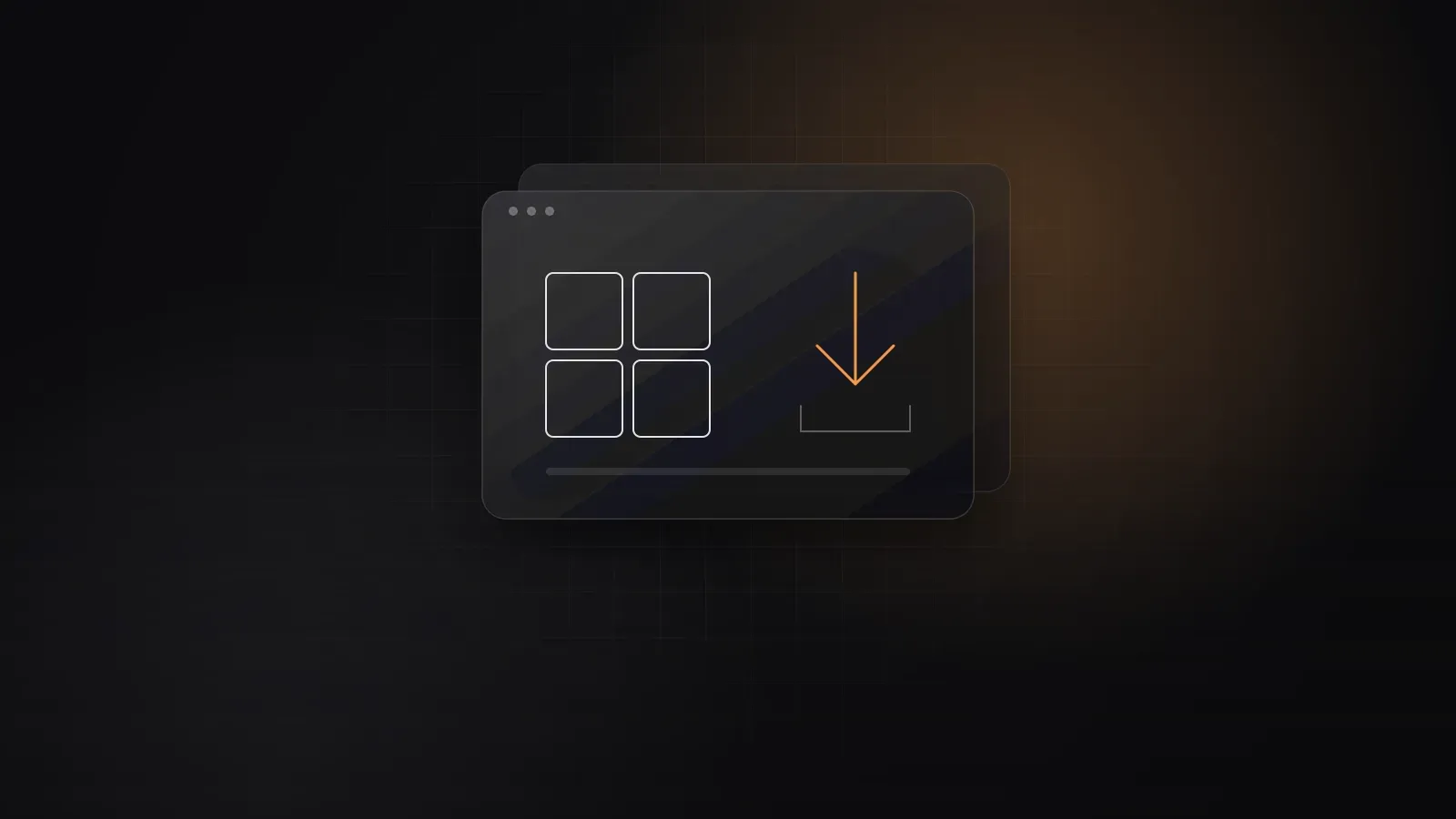 Cửa sổ kính mờ kiểu Windows với bốn ô vuông và mũi tên tải xuống màu cam